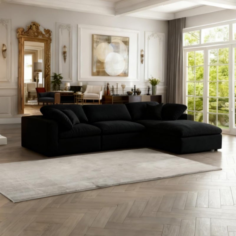 Comfynest Modern Luxury 4-Piece Modular Sectional Sofa Set - L-Shape Corner Couch with Chaise Lounge, Tufted Fabric Upholstery, Solid Wood Legs - Living Room Furniture (Black) - Image 1